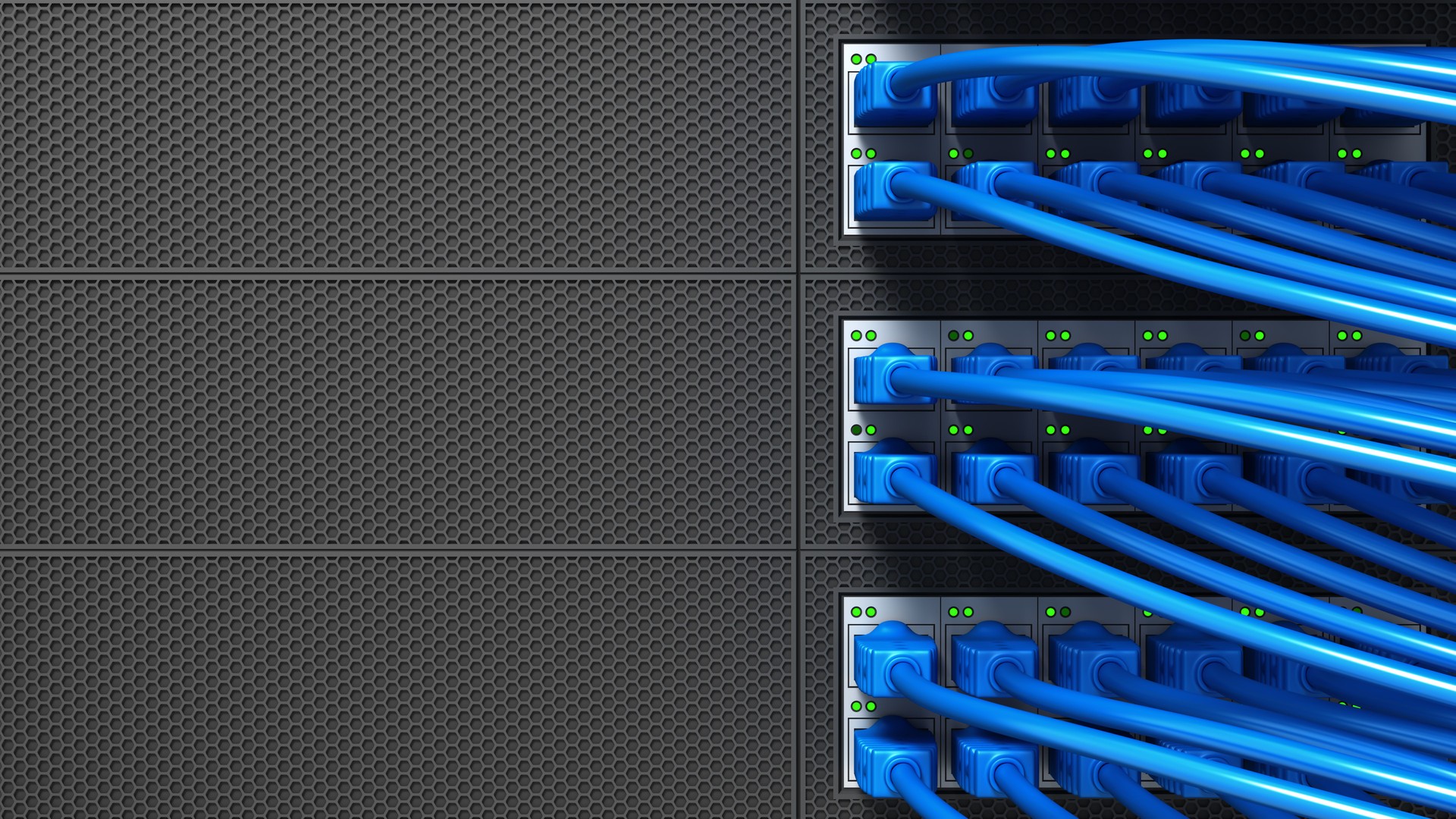 Data Center e cabos de Internet conectados ao servidor de rede. Conceito de rede de segurança na Internet e dados seguros. Armazenamento de banco de dados. Tecnologia de computação em nuvem. Renderização 3D