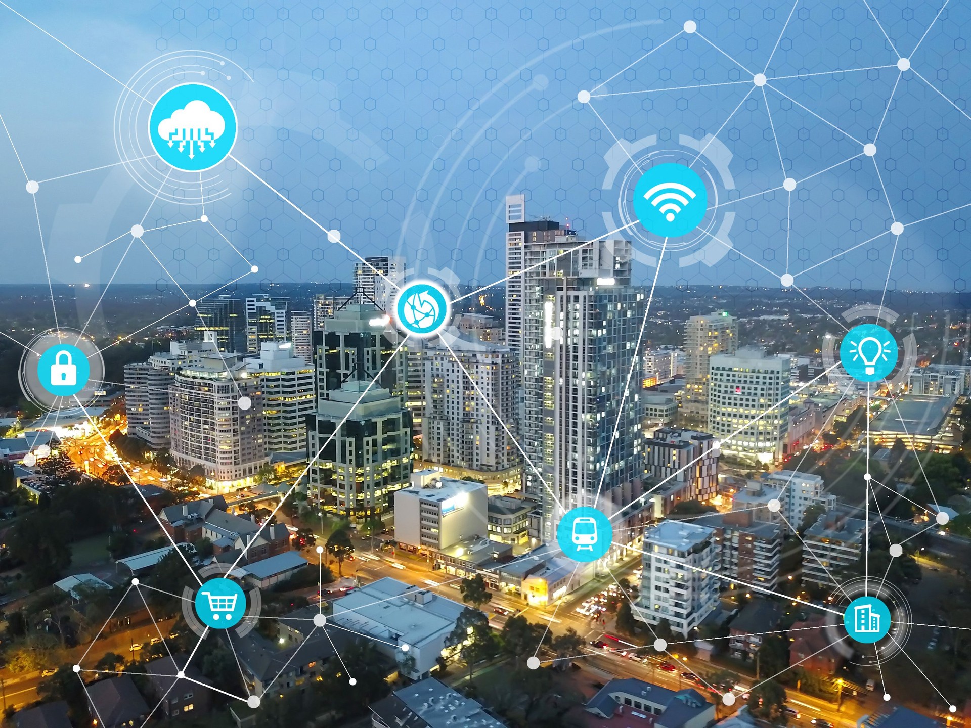 Conceito esperto da conexão da cidade e de rede